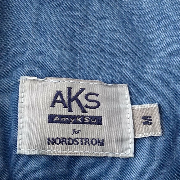 AKS for Nordstrom Tencel Lyocell Button Up Denim Look Coat M Blue Pockets AmyKSu - Picture 2 of 16